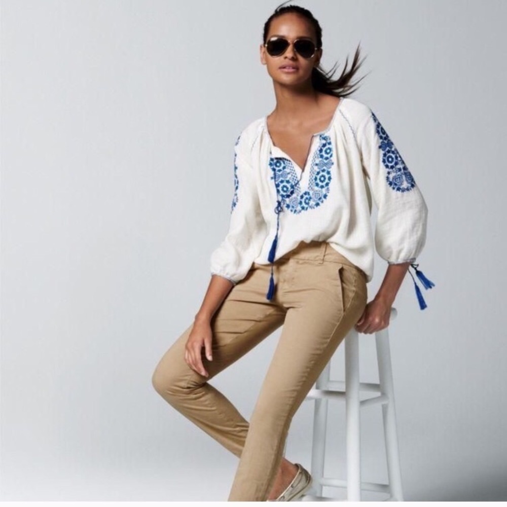🆕 J. Crew Embroidered Peasant Blouse